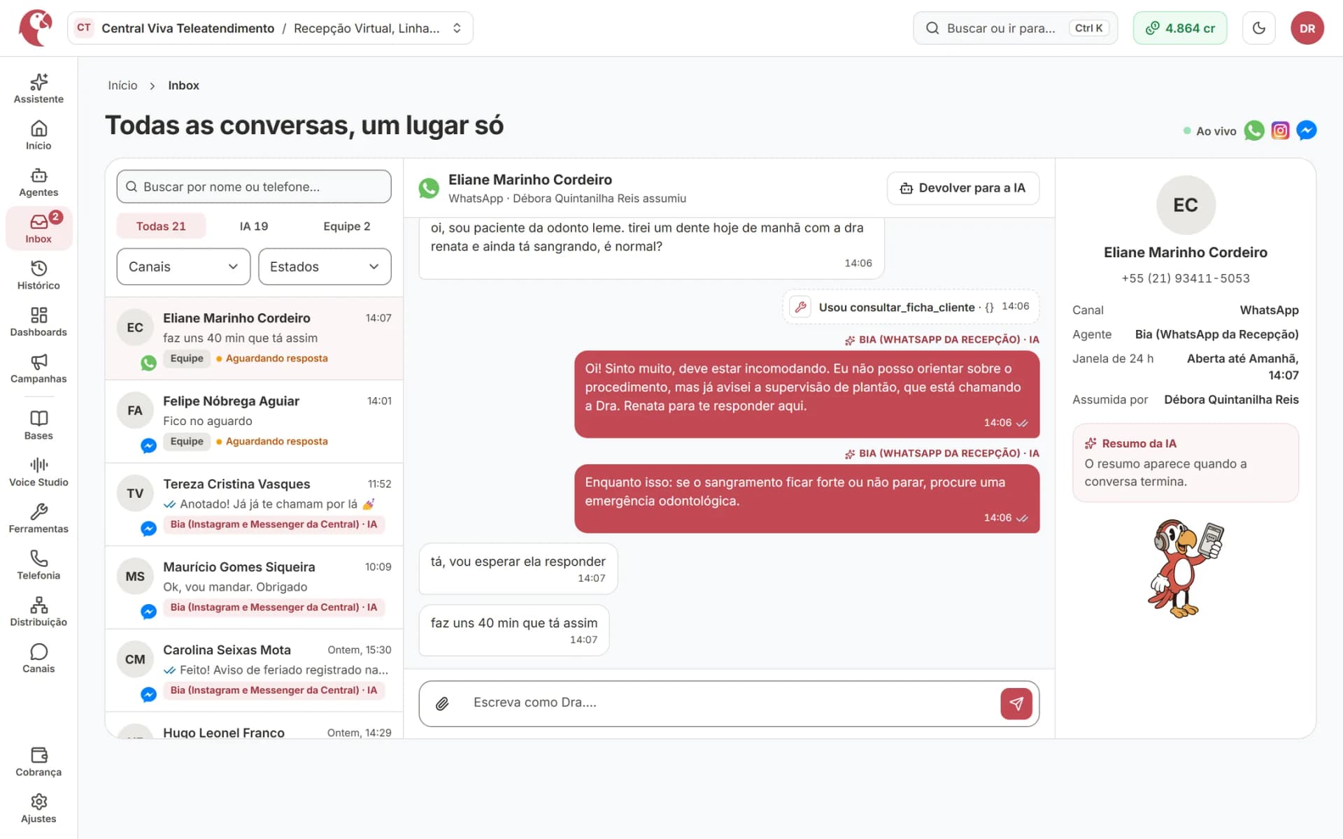 Todas as conversas em um só inbox