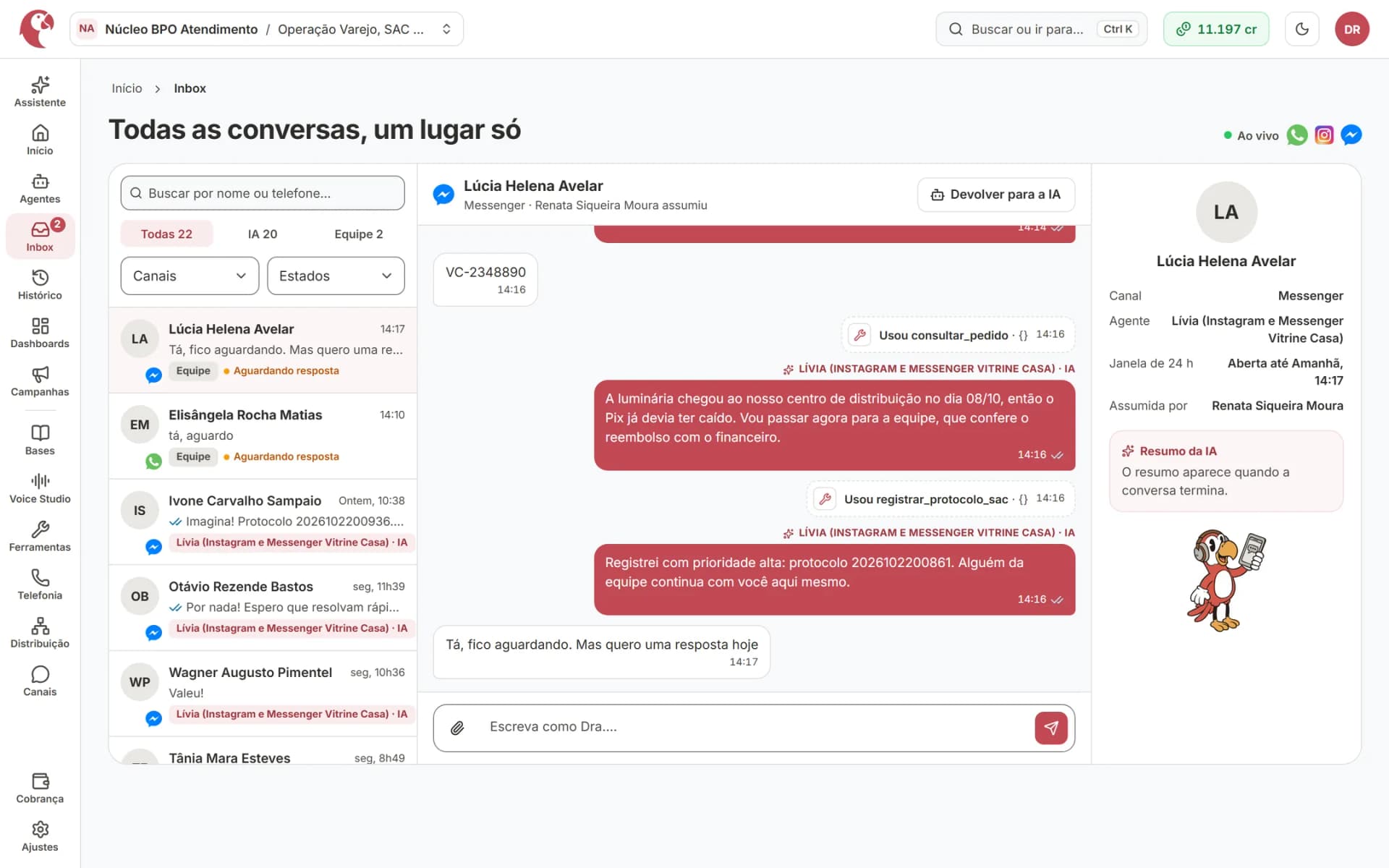Todas as conversas em um só inbox