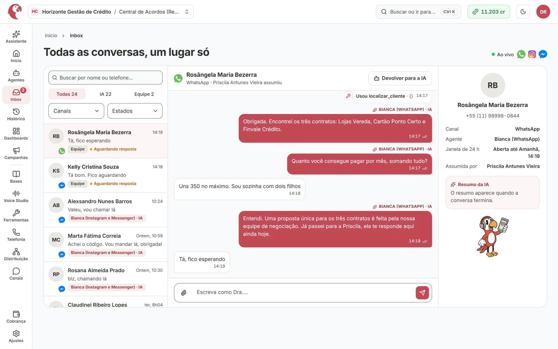 Todas as conversas em um só inbox