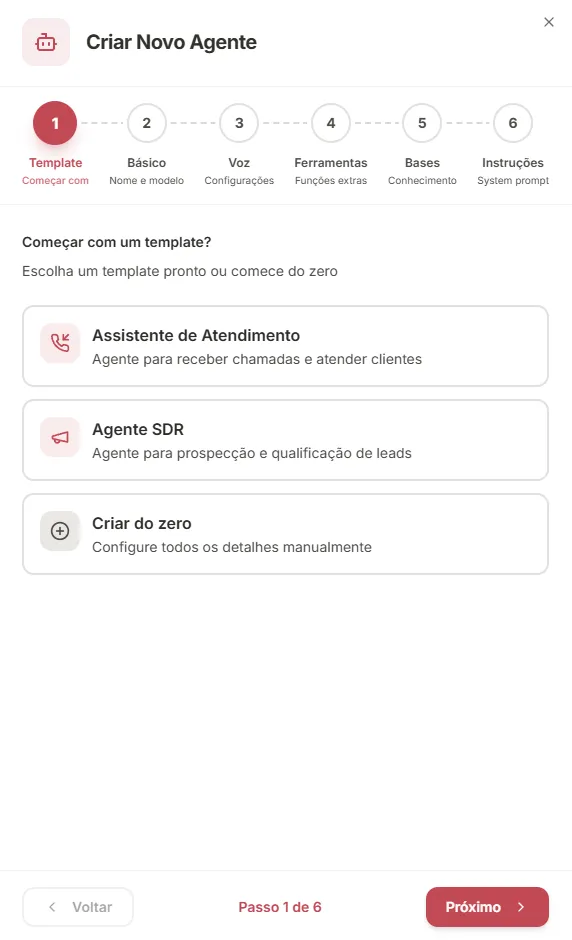 Passo 1: Escolha de template