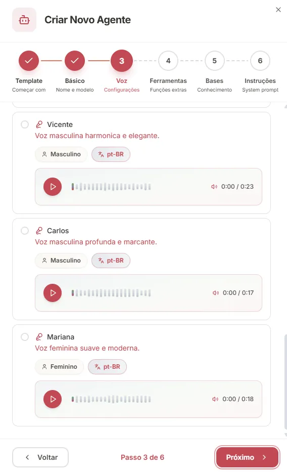 Passo 3: Seleção de voz
