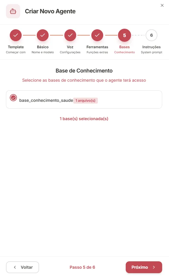 Passo 5: Base de conhecimento