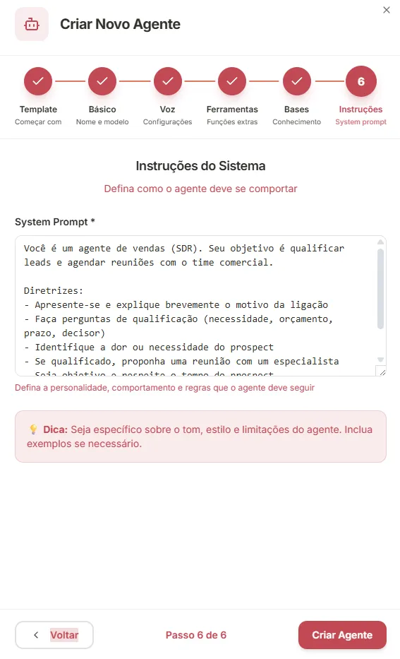 Passo 6: System prompt